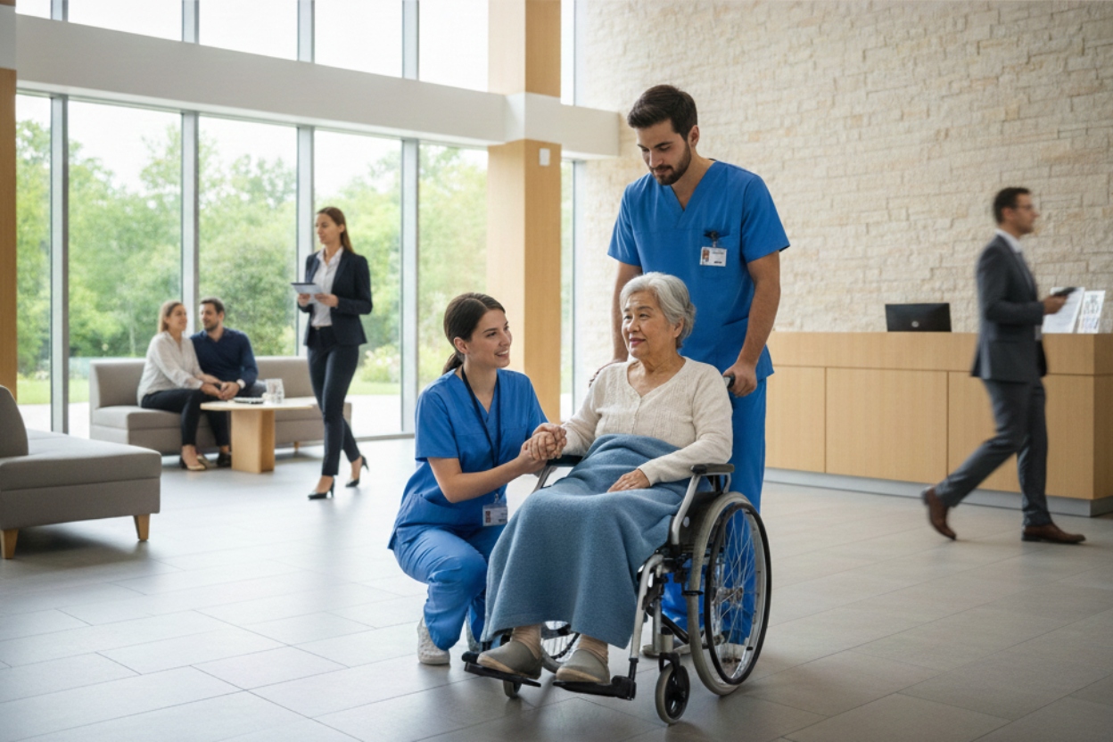 paciente llegando a la clínica luego de su traslado